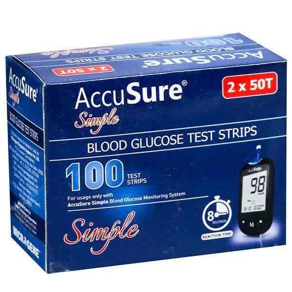 100 STRIPS FOR ACCUSURE SIMPLE BLOOD GLUCOSE MONITOR